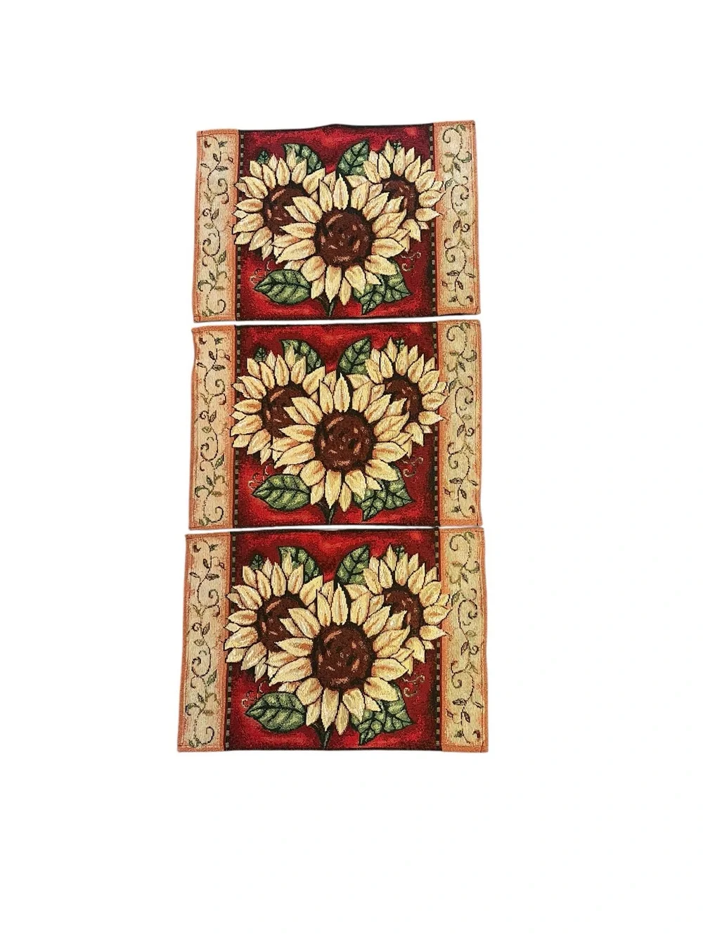 Sunflower Tapestry Placemats Set of 6 Tuscan Woven Cotton Blend  17.5”x12.5”
